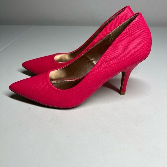Charlotte Russe Women's Size 7,5 M Pink Snake Skin Pumps 3,5” Heels Pointed Toe - Picture 5 of 12